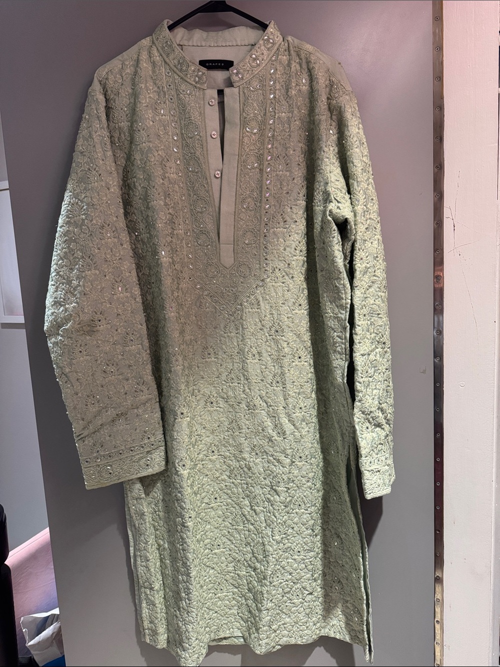Embroidered Sage Green Mens Kurta